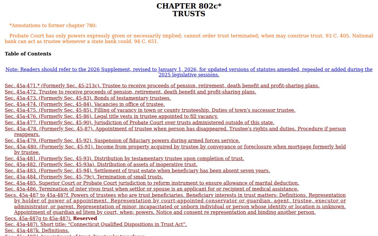 Connecticut Probate Court statutes page for probate jurisdiction