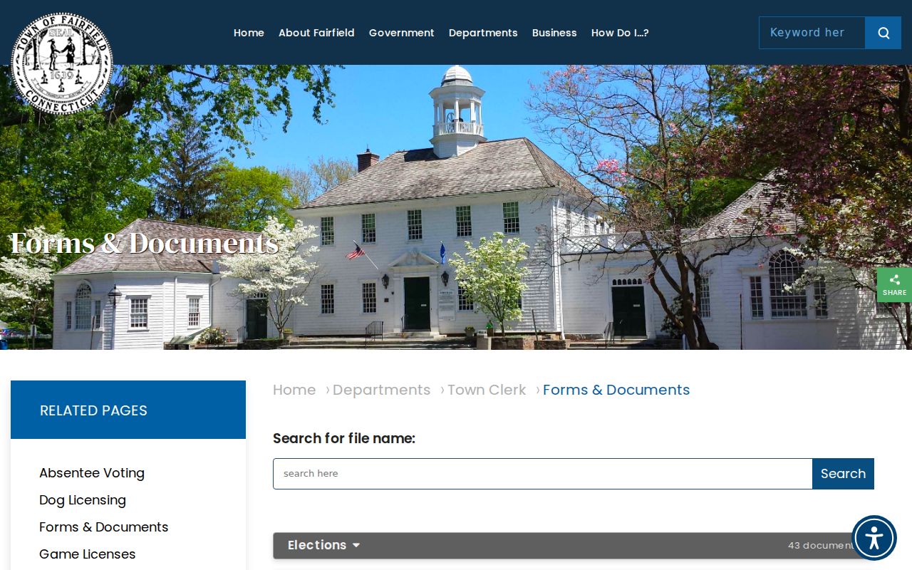Fairfield Town Clerk forms and documents page