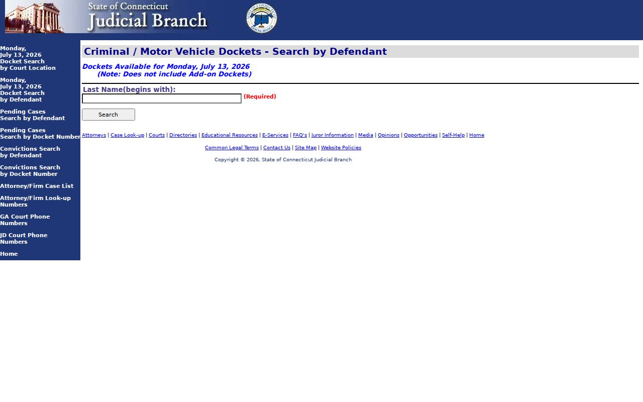 Fairfield County court dockets daily docket by defendant