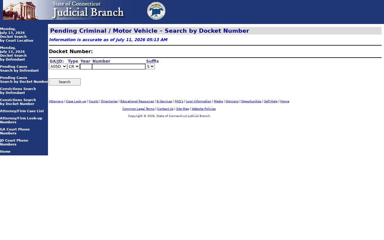 Fairfield County court dockets pending criminal motor vehicle docket number search
