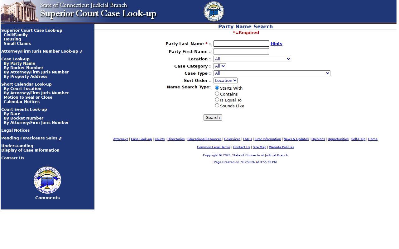Fairfield County court records civil party name search