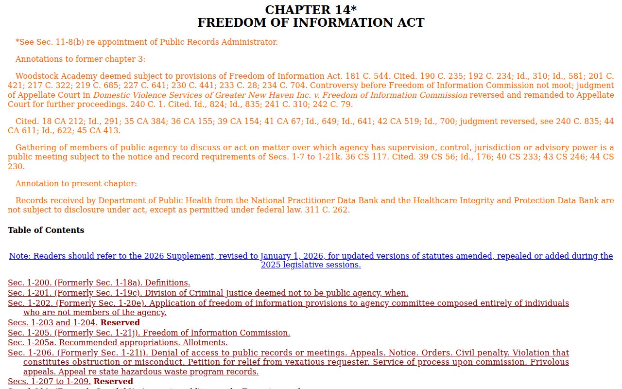 Fairfield County court records Connecticut FOIA statutes