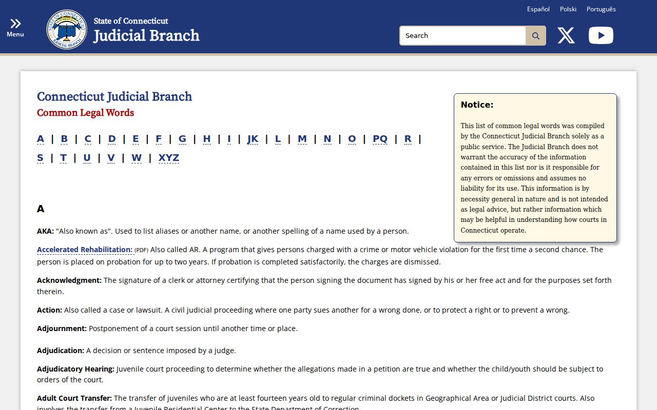 Fairfield County court records Judicial Branch legal terms
