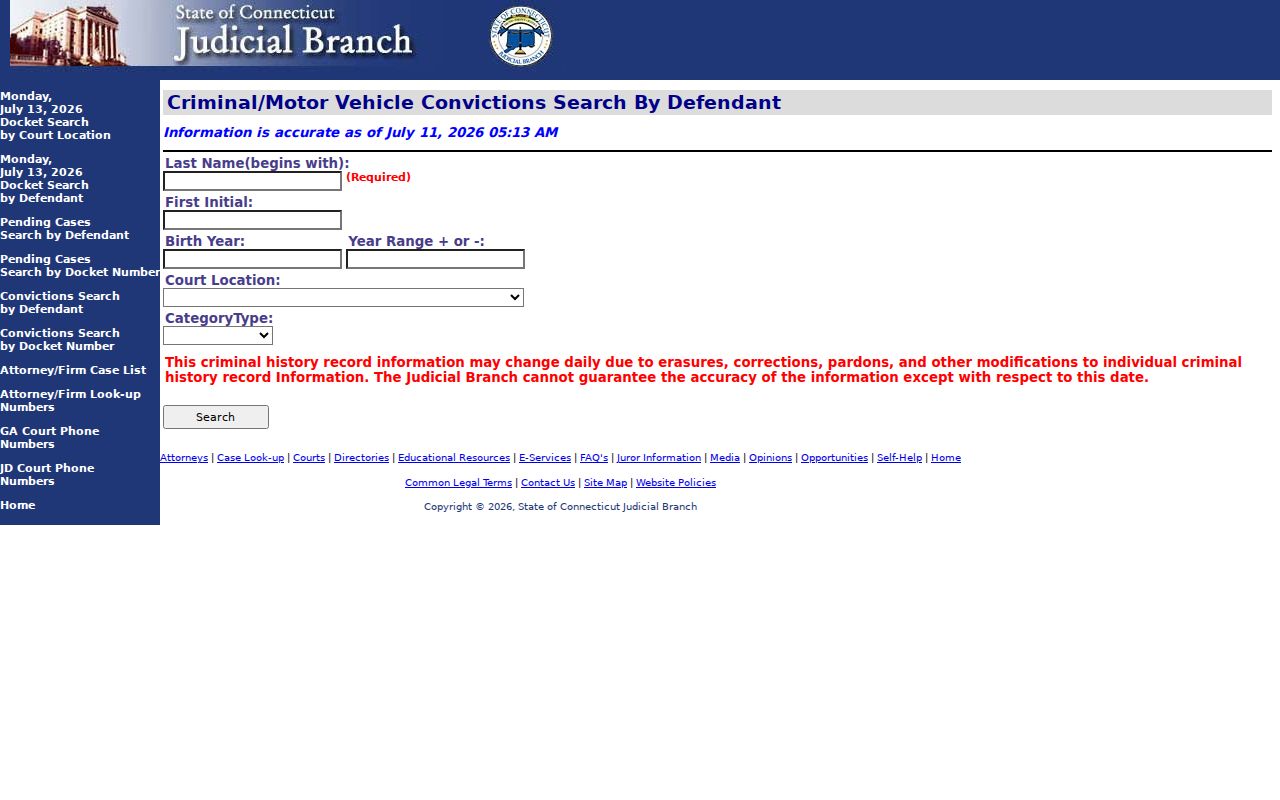 Fairfield County criminal court records conviction search by defendant