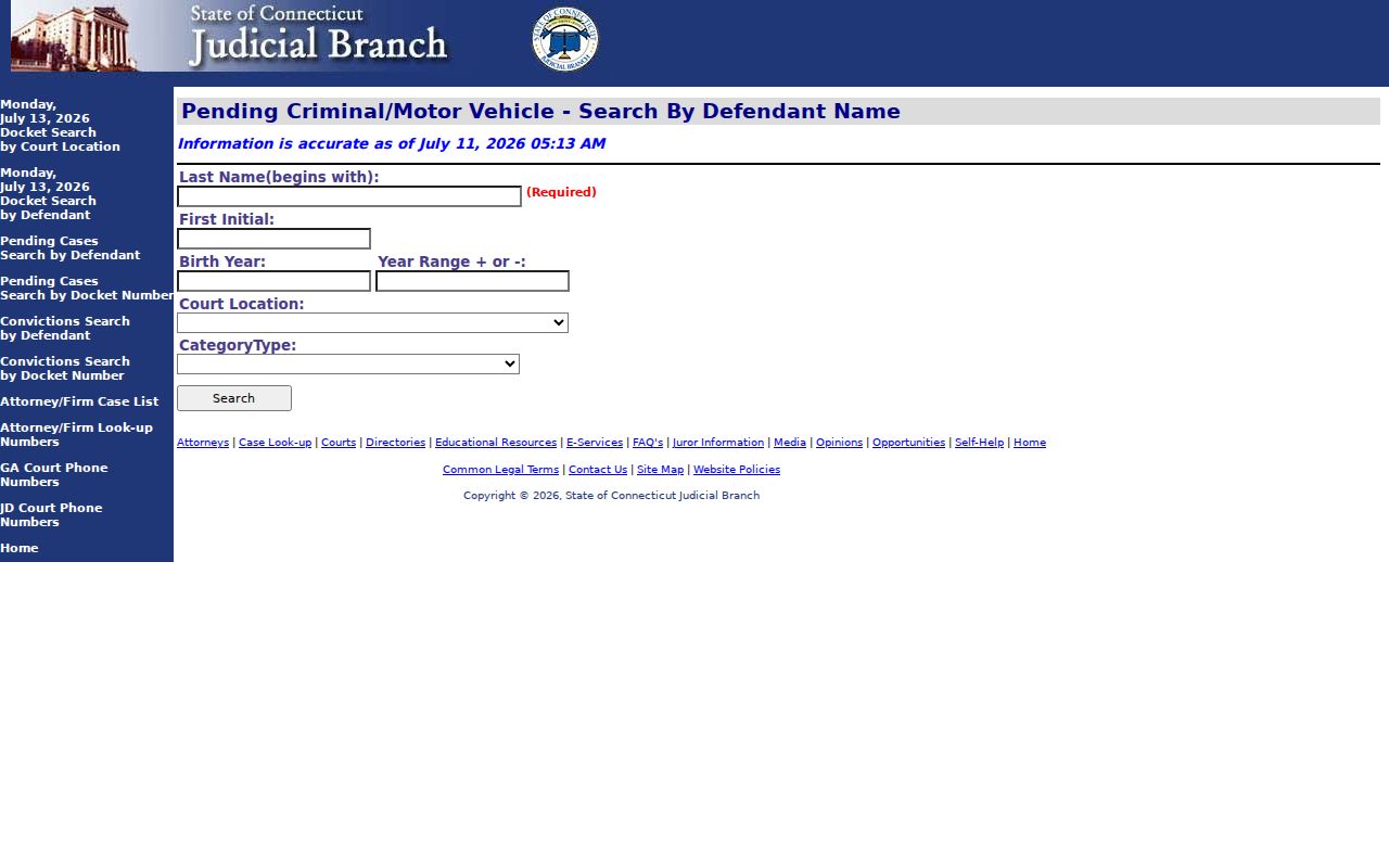Fairfield County criminal court records pending defendant search