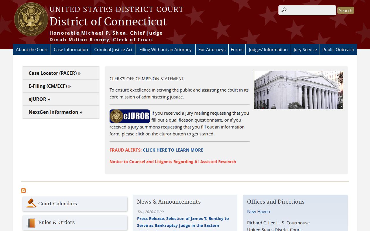 U.S. District Court for the District of Connecticut homepage
