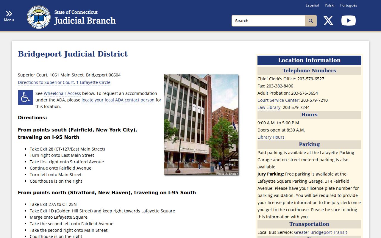 Fairfield County court records Bridgeport Fairfield Judicial District courthouse