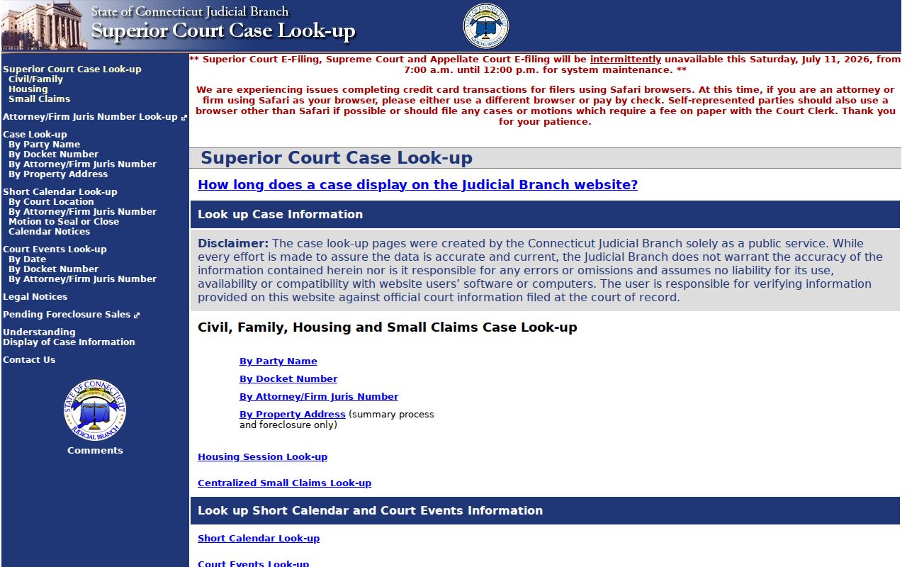 Fairfield County court records civil family housing small claims lookup