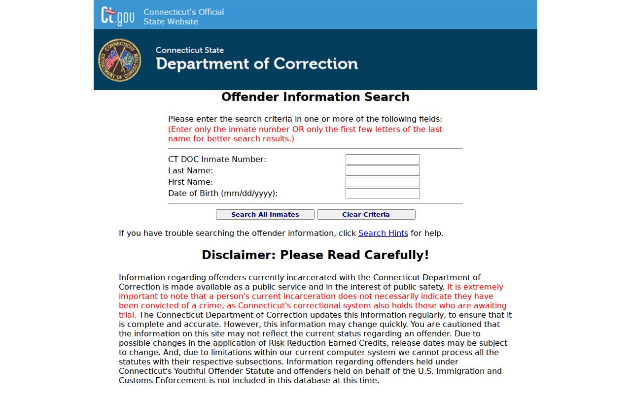 Fairfield County inmate records CT DOC inmate search