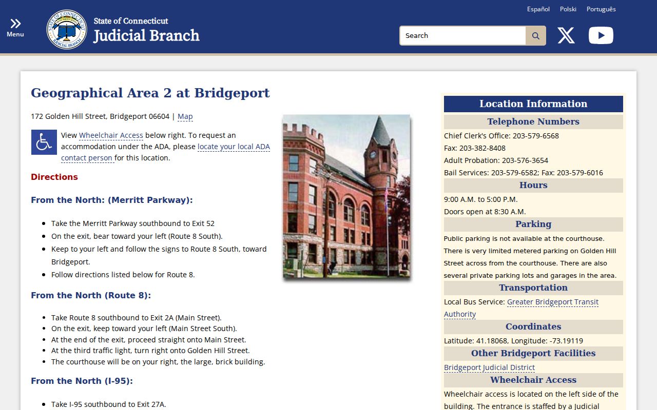 Fairfield County court records GA 2 Bridgeport courthouse