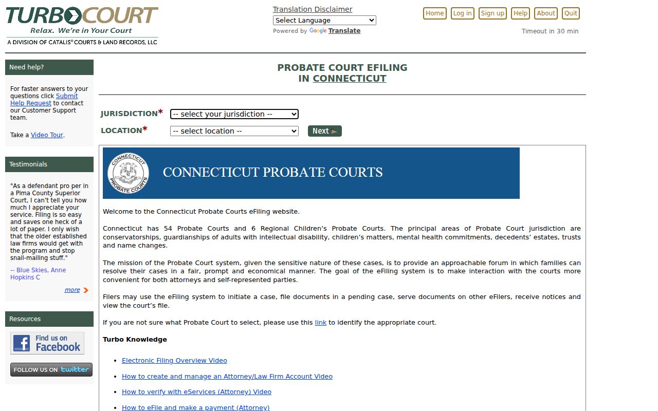 Connecticut Probate Court eFiling portal