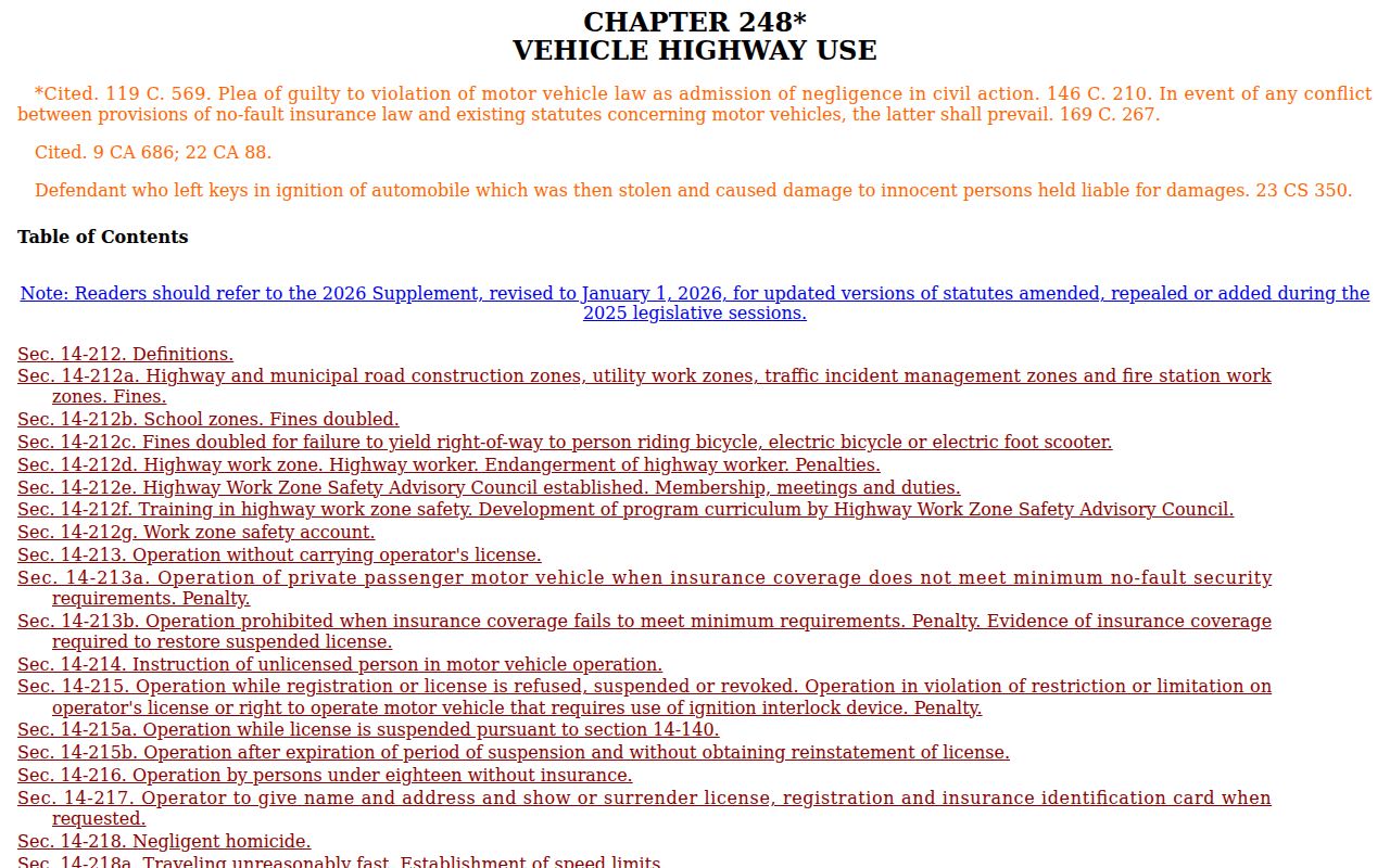 Fairfield County traffic court records Connecticut motor vehicle statutes