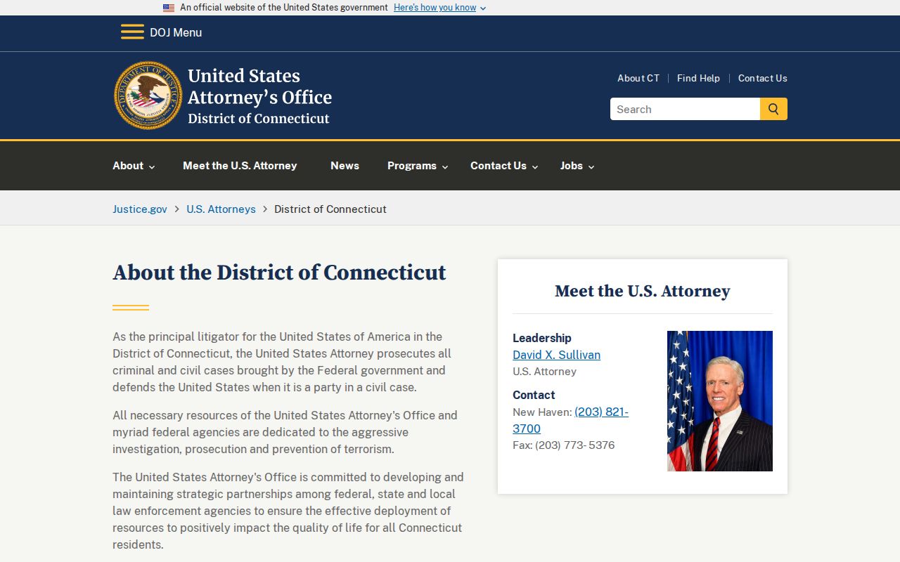 Fairfield County warrant records U.S. Attorney District of Connecticut source